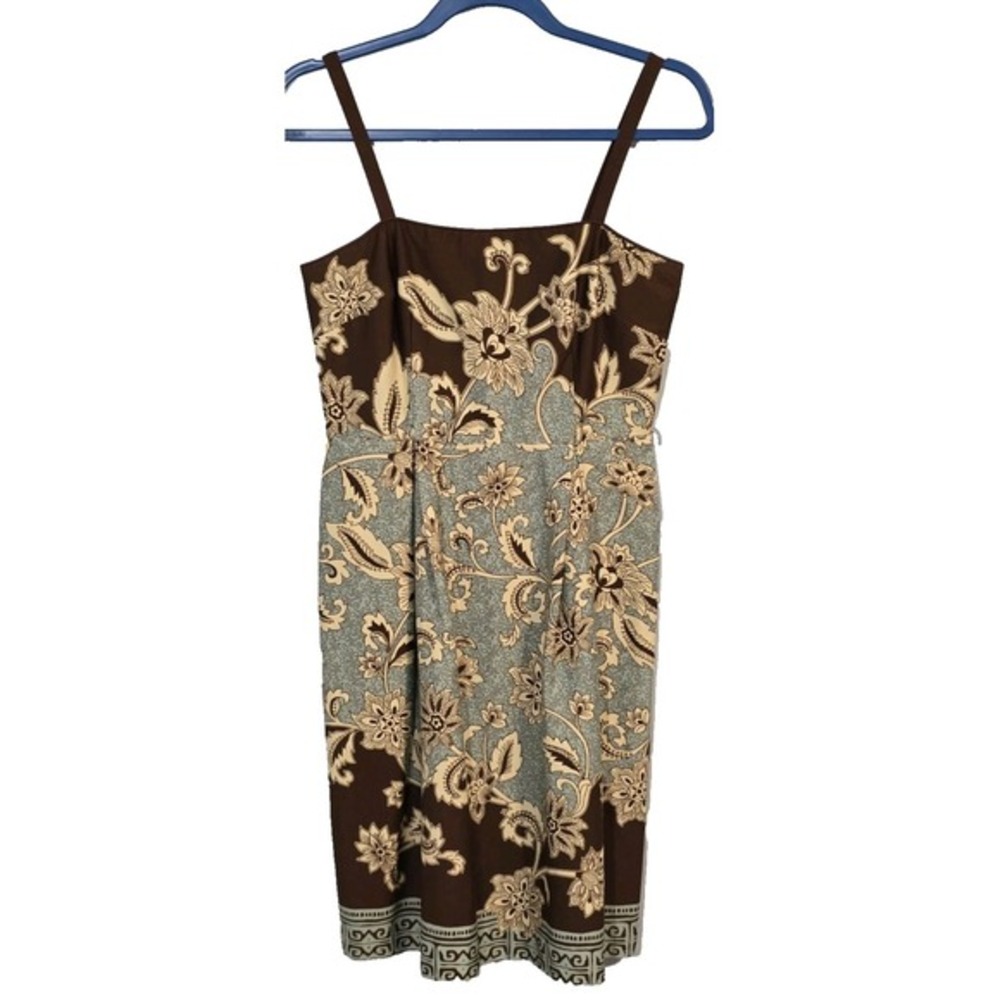 Jessica Howard Petite Women's Blue Brown Floral Tank Top Dress Size 6P Tropical